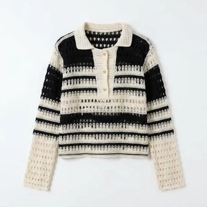 Women's Summer Casual Style Solid Color Hollow Out Top Short Sleeved Breathable Knit Design Versatile Thin Thickness