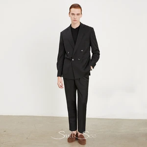 RTS/OEM Unstructured Business Casual Suit Italian Style No Lining No Shoulder Pad Slim Fit Mens Wool Suit Set