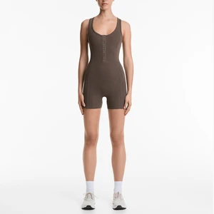 Button Front Womens Sport Bodysuit Tight Fit Athletic One Piece Gym Jumpsuit for Training