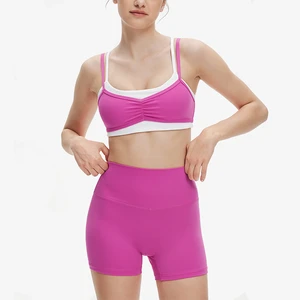 Hot Selling Layered Yoga Ruch Sports Top for Women High-Waist Shaping Cropped Length Fitness Sports Pilates with Padding