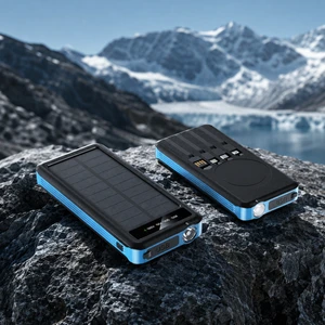 Outdoor Solar Power Banks 10000mah LED Flashlight Power Banks Built-in Cable Solar Wireless Charging Powerbank For Camping