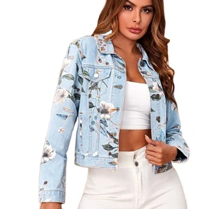 Edge Denim Fashion Ladies Printed Denim Jacket Women Printed Denim Jacket