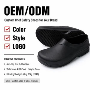 Black Chef Safety Clogs Waterproof Anti Slip Oil Resistant EVA Slip On Shoes Kitchen Restaurant Hotel Cleaning Staff Footwear