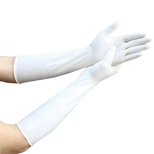 Waterproof 16-Inch Disposable Safety Nitrile Cleanroom Lab Antistatic Touch Screen Long Chemical Protective Elbow Length Gloves