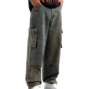 Durable Loose Fit Mens Jeans Plus Size Big Size Everyday Wear Straight Style Denim Trousers Logo Waist Wholesale Bulk Clothing