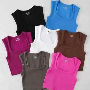 Custom New Summer Women's tank Tops square Collar Sleeveless Yoga Sports Clothing Plus Size Running Crop Tops for Lady Women