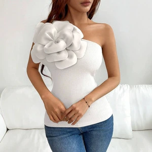 Pure Spice Girl Stereo Large Flower Single Shoulder Camisole Vest Women's Outer Wearing Casual Slim-fit Backless Sweater