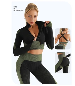 Custom Logo 3pcs Activewear Shockproof Sports Bra Seamless Long Sleeves Jumpsuit for Women Breathable Yoga Leggings