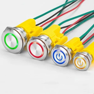 19mm High Current Waterproof LED Ring Illumination Metal Push Button Switch With Wire Connector Explosion Proof Minin Switches