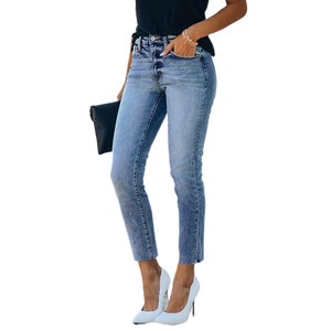 High Waist Skinny Denim Jeans for Women Breathable Pencil Pants Casual Summer Hole Detail