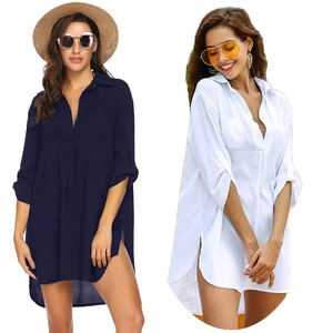 New Fashion Women Swimsuit Cover Ups Shirts Ladies Bathing Suit Cover Ups Mini Dress Bikini Beach Tunic Cover Ups Beach Dress