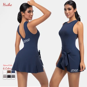 High Stretch Sport Skirt Yoga One Piece Tennis Jumpsuits Dress Women Gym Wear Skirts Set Tennis Skirt Sportswear