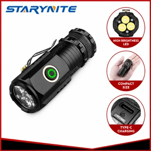 STARYNITE Professional High Power EDC Flashlight 1300LM USB-C Rechargeable LED Torch 18350 Pocket Light With Magnet For Work