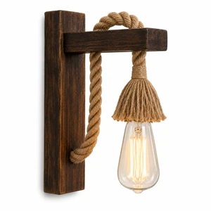 Boho Pine Wood Hemp Rope Wall Sconce Handmade Vietnam Wholesale Cafe Restaurant Decor