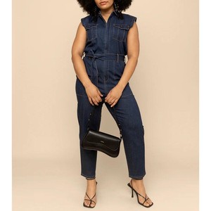 Women's Vintage Style Plus-Size Denim Jumpsuit Front Button Romper with Loose Cargo Jeans Summer Overalls Outfits for Ladies