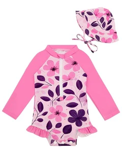 One Piece Swimsuit for Girls Rash Guard Long Sleeve and Zipper UPF50+ Sun Protection Printed for Baby Children Baby Swimwear