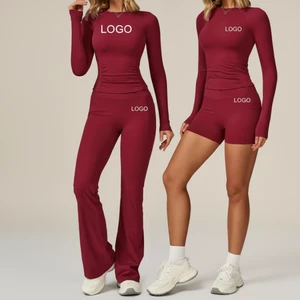 Women's High-Waisted Yoga Fitness Sports Suit Plus Size Long-Sleeved Slim-Fit Tight-Fitting Sweat-Wicking Breathable Front Solid