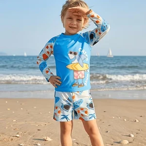 Long Sleeve Swimsuit Two-Piece Set Surfboard Print Quick Drying Beach Pool Swimsuit