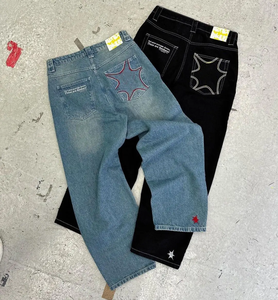 Donguan Custom Vintage Wash Black Blue Stacked Straight Wide Leg Baggy Y2K Hip Hop Winter Denim Pants Jeans for Men