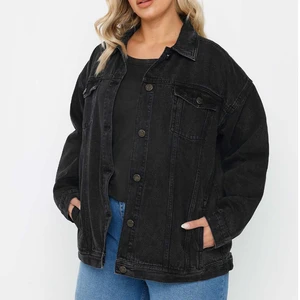 Women Black Denim Jacket Washed Oversized Trucker Outerwear Plus Size Baggy Vintage Coat Apparel OEM Custom