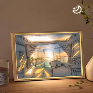 Creative Life Home Decorative Mural Lamp Led Rechargeable Light Emitting Woodiness Photo Frame Drawing Light Table Lamp