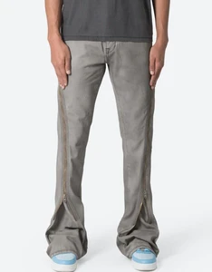 Yinope New Design Fashion Custom Men's Vintage Grey Wash Long Zipper Trims Adjustable Stacked Flare/Slim Fit Denim Jeans