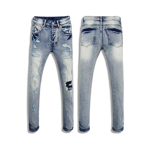 Customizable Denim Joggers for Men Plus Size Washed Hole Print Casual Mid Waist Autumn Summer Jeans