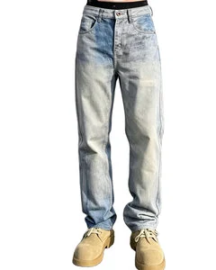 High Quality Men's Denim Jeans Light Wash Breathable Straight Fit Autumn Fashion Urban Streetwear Midweight Trousers