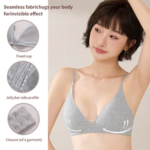 New Arrival French Triangle Bra Seamless Wireless Ribbed Sheer Fabric Fixed Cup Women's Lingerie
