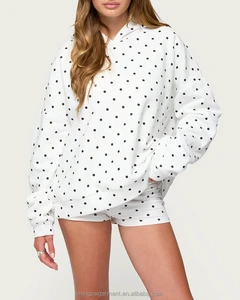 Women's Polka Dot Soft Cotton Hoodie And Shorts Set 2 Piece Lounge Wear Oversized Sweatshirt Short Pants Tracksuit Casual Outfit