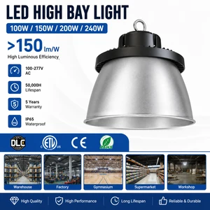 DLC ETL 150lm/w 100W 150W 200W 240W UFO High Bay LED Light Aluminum Reflector Commercial Industrial High Bay Light Fixture