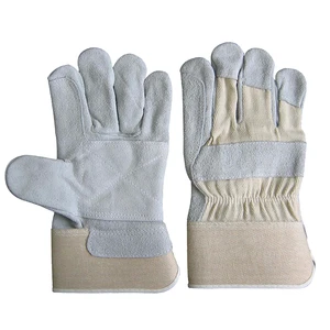 Wholesale High Quality Cowhide Split Leather Palm Canvas Back Camping Workshop Construction Labor Safety Work Gloves