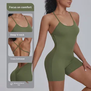 Yoga Nylon Spandex Strap Pullover Sports Jumpsuit Women Casual Running Butt-Lifting Fitness Wear Slimming Tight-Fit