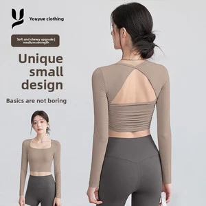Women's Breathable Long-Sleeve Yoga Top with Chest Pads Spandex/Nylon Material for Pilates Fitness Training