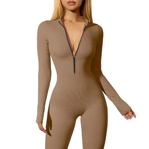 One Piece Women's Casual Solid Short Sleeveless Yoga Jumpsuit Breathable Zipper Sportswear Gym Wear Short Tops Length High