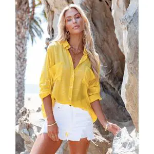 Beach Cover up Slub Cloth Shirt Bikini Sunscreen Dress