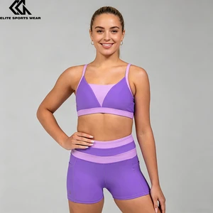 Purple Training Wear Color-blocked Athletic Wear Dance Academy Crop Top and Short