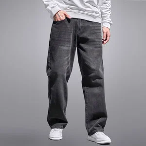 Men's Wide Leg Stonewashed Denim Pants Elastic Waist Cotton Casual Autumn Midweight Trousers