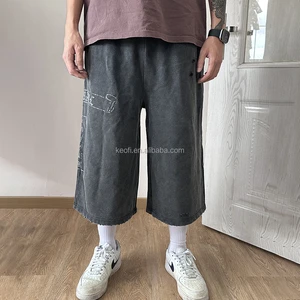 Custom Baggy Acid Wash 100% Cotton Capris Sweat Pants Vintage Long French Terry Extended Length 3/4 Sweatpants Shorts For Men
