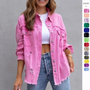 2025 Trending Products Spring Fall New Arrivals Jeans Coat Fashion Torn Jeans Jacket Long-sleeved Casual Cowboy Women's Jackets
