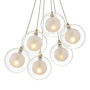 Customize Transparent Double Round Glass Sphere Chandelier Lighting Fixture Living Room Glass Lamp Shade for Pendant Lights