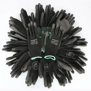 Perfect Grip Palm Coated Black PU Work Gloves En388 4131X Polyurethane Gardening Safety Gloves for Yard Work PU Dip Gloves