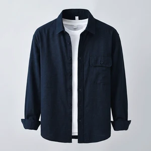 Men Linen Cotton Blend Casual Button Down Shirt Lightweight Breathable With Chest Pocket Loose Fit Summer Outerwear OEM Custom