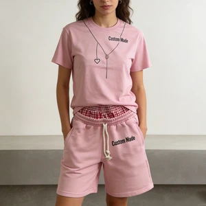 Women's Tracksuits Custom Personalized Two Piece Set Loose Fit Drawstring Waist Shorts And Crew Neck T Shirts Shorts Sets