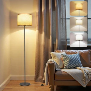 LED floor lamp, 156cm living room floor lamp with beige linen lampshade & foot switch, modern floor lamps