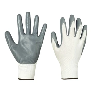 Durable Construction Gloves 13 Gauge Polyester Knitted Nitrile Coated Safety Work Gloves Cheap White Yarn Grey Nitrie Gloves
