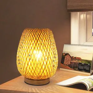 22*30CM 23*41CM Bamboo Woven Table Lamp Hand Knitted Vintage Indoor Bedroom Bedside Art Night Table Light