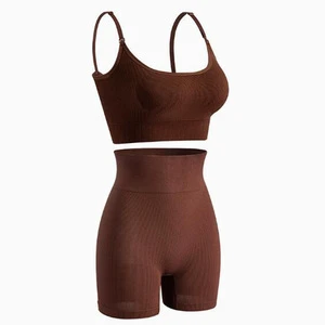 JAC22 TZ6784 Women's Yoga Summer Sports Two-piece Set Solid Spandex/Polyester Yoga Set