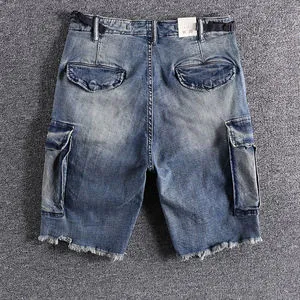 men summer denim shorts 100% cotton male short jeans multi pockets shorts men jeans skinny denim short