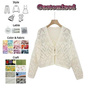 E&L Wholesale Breathable Casual Spring Solid Thin Short Button Belt Closure Women's Knitted Sweater Top for Teenage Girls